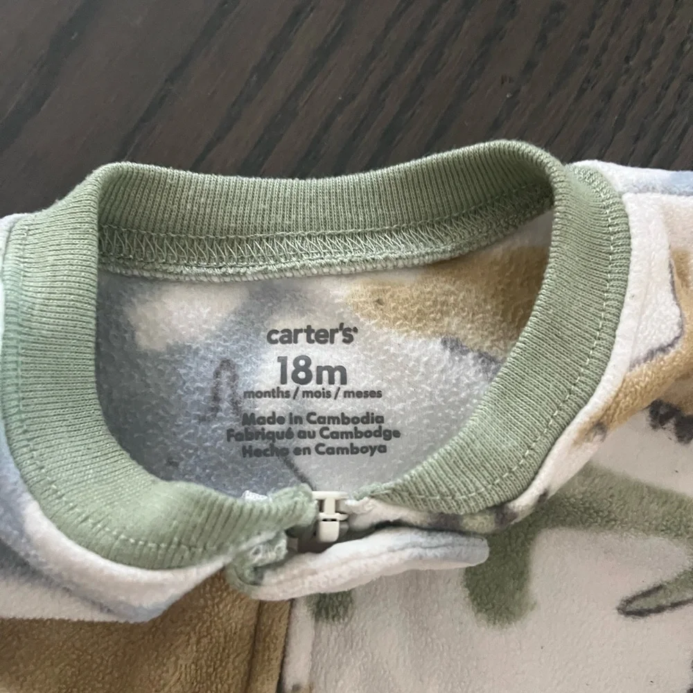 Carter's Dinosaur Print Footie Pajama - Green, Gray, Brown - Picture 4 of 6